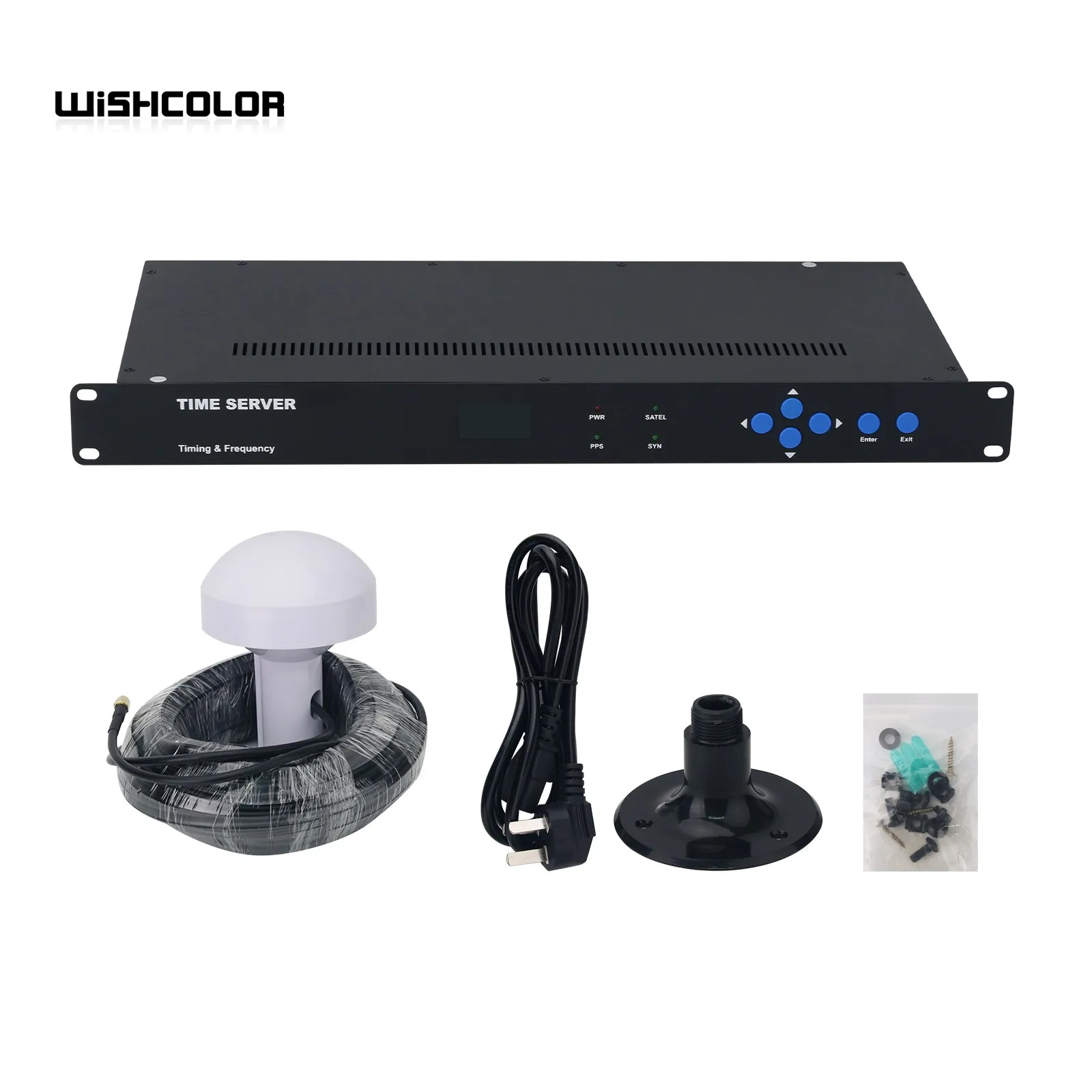 Wishcolor Network Time Server NTP Server 1U Rack Type (2 Network Ports + 10m Sucker Antenna) for Beidou GPS