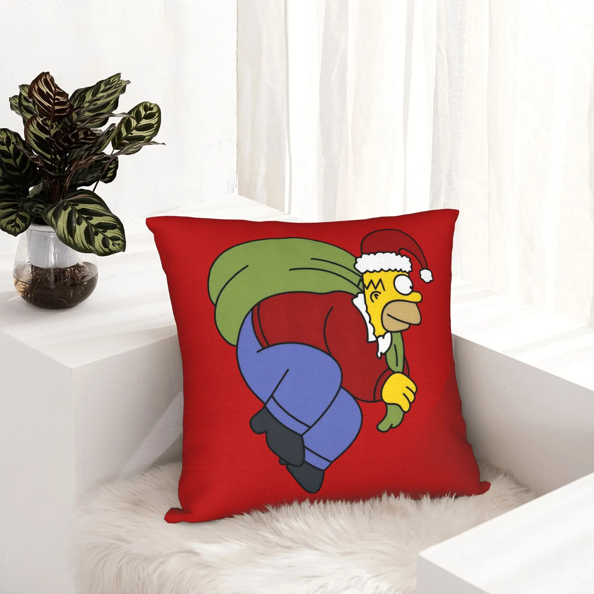Cartoon S-Simpsons Christmas Pillowcase Soft Polyester Cushion Cover Decoration  Throw Pillow Case Cover Sofa Square 18''
