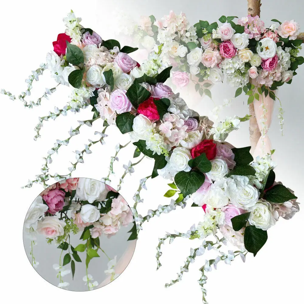 

Artificial Silk Rose Flower Backdrop Wedding Row Decor Floral Wall Arrangements Party Garlands Props