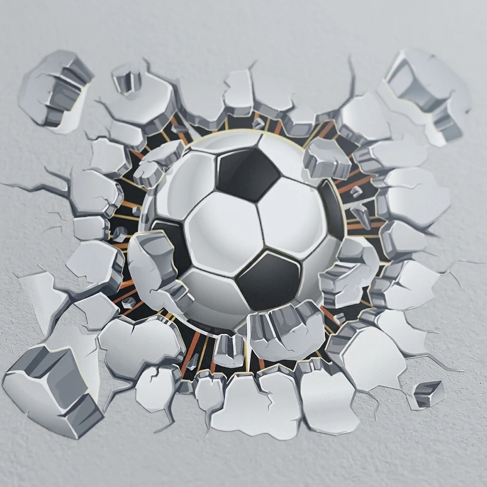 Zoyiancy 3D Soccer Wall Decal, 19.7 x 24.8 In Peel Stick Soccer Ball Breaking Wall Sticker For Bedroom Door Window Closet Sports Decor