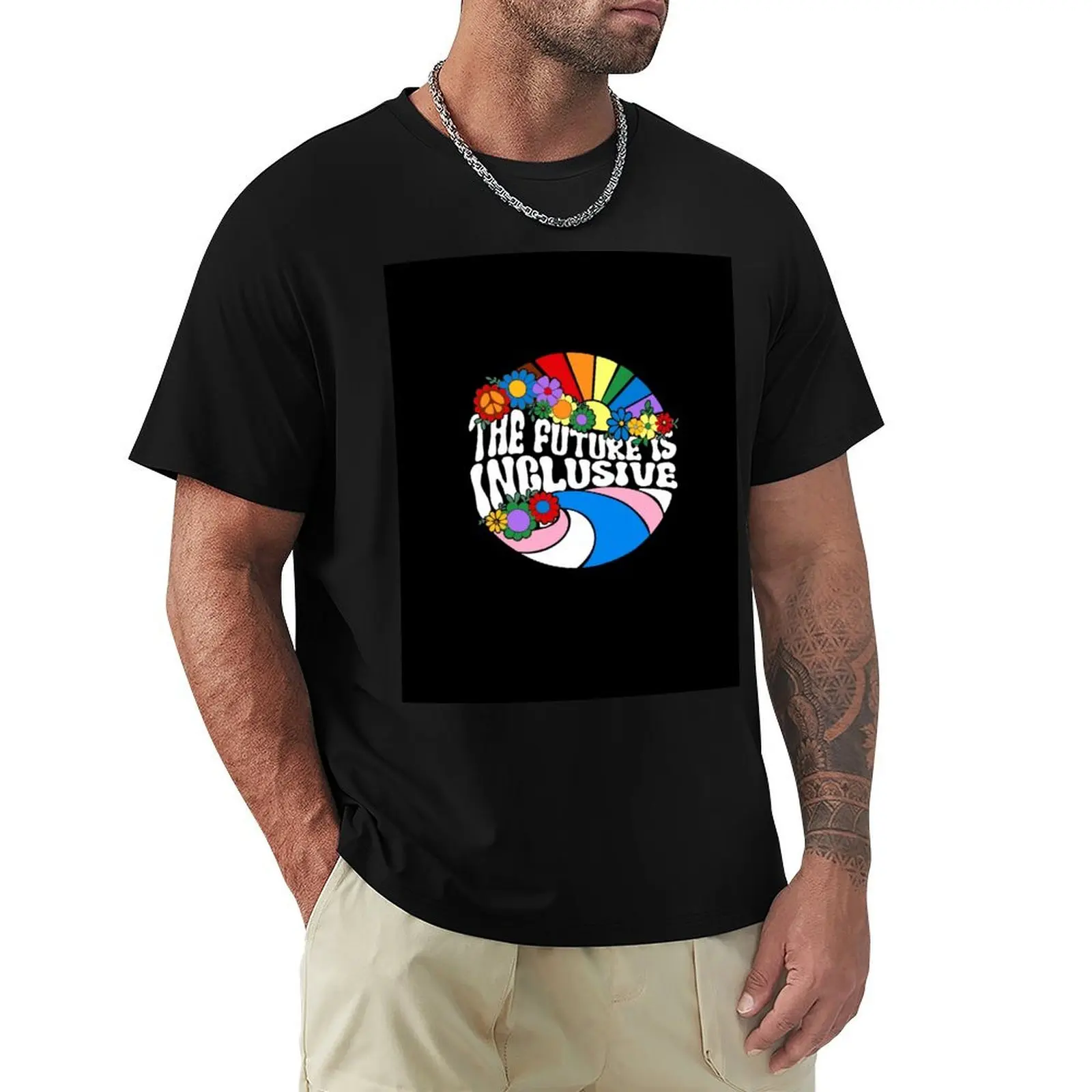 

Retro The Future Is Inclusive LGBT Gay Rights Pride groovy T-Shirt anime clothes T-shirts man Men's t-shirts
