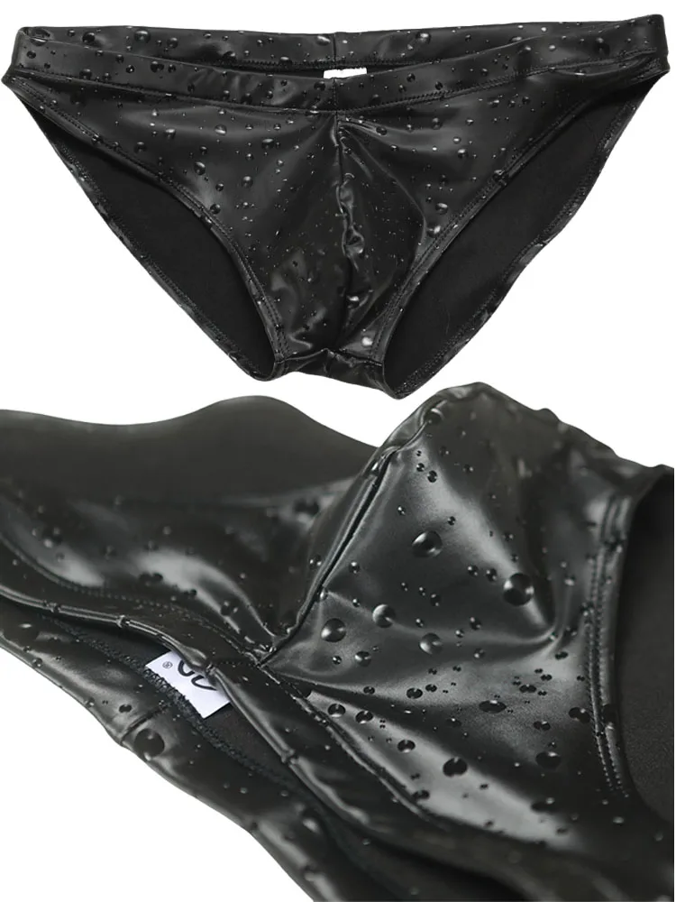 

M-3XL с низкой талией и 3D принтом капель воды, эластичные трусы-бикини из искусственной кожи, мужские узкие плавки, сексуальные Calzoncillos, бандаж Ropa