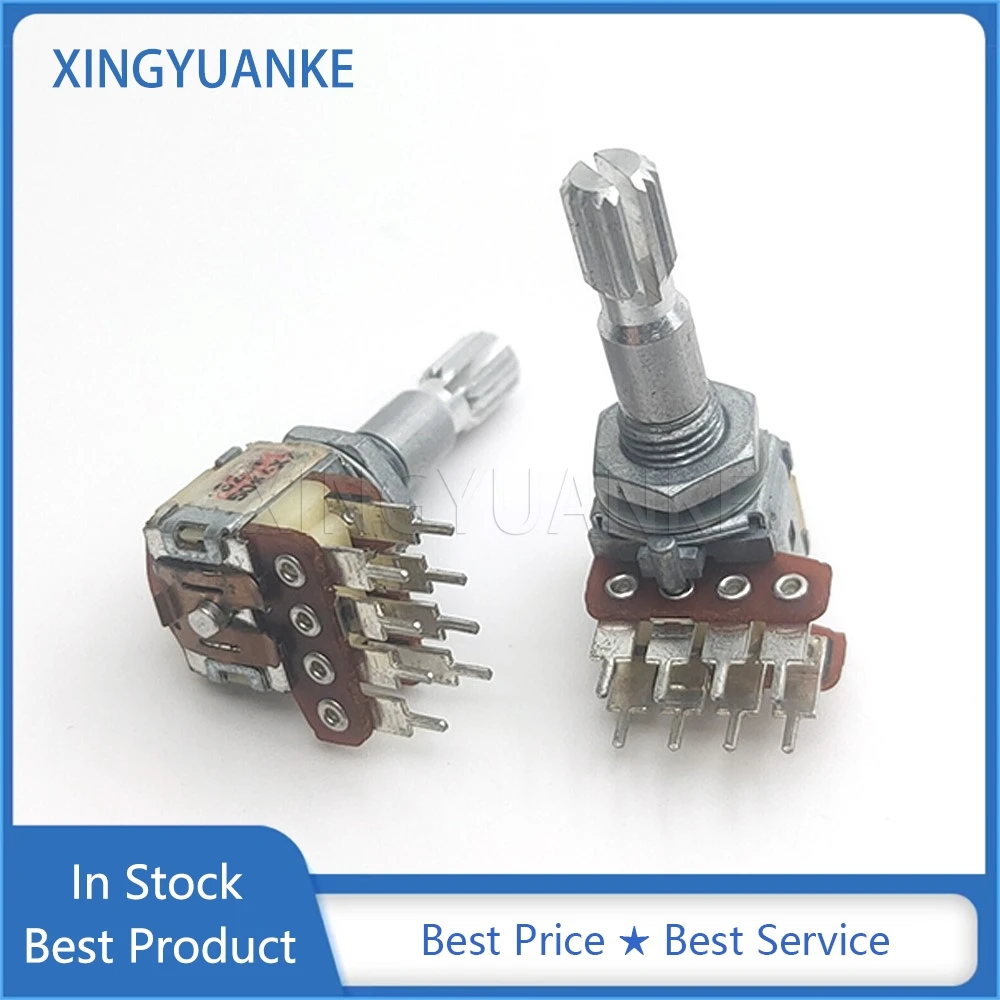 1PCS 12 Type Double A50K Power Amplifier Audio Volume Precision Potentiometer 50KAX2 8-Pin Flower Shaft Length 25mm