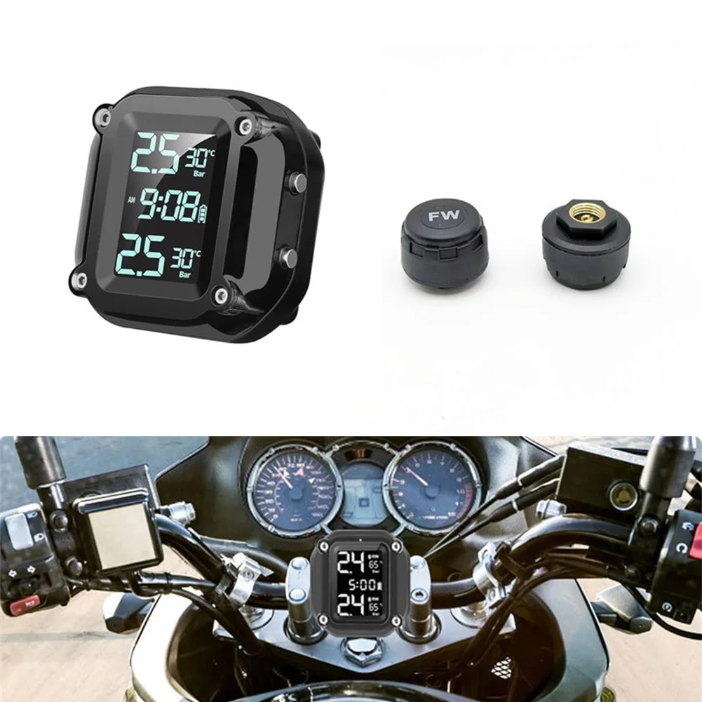 

Беспроводная система контроля давления в шинах для мотоциклов (TPMS): Простая установка, мониторинг давления, аккумулятор большой емкости, беспроводные датчики на колпачках клапанов