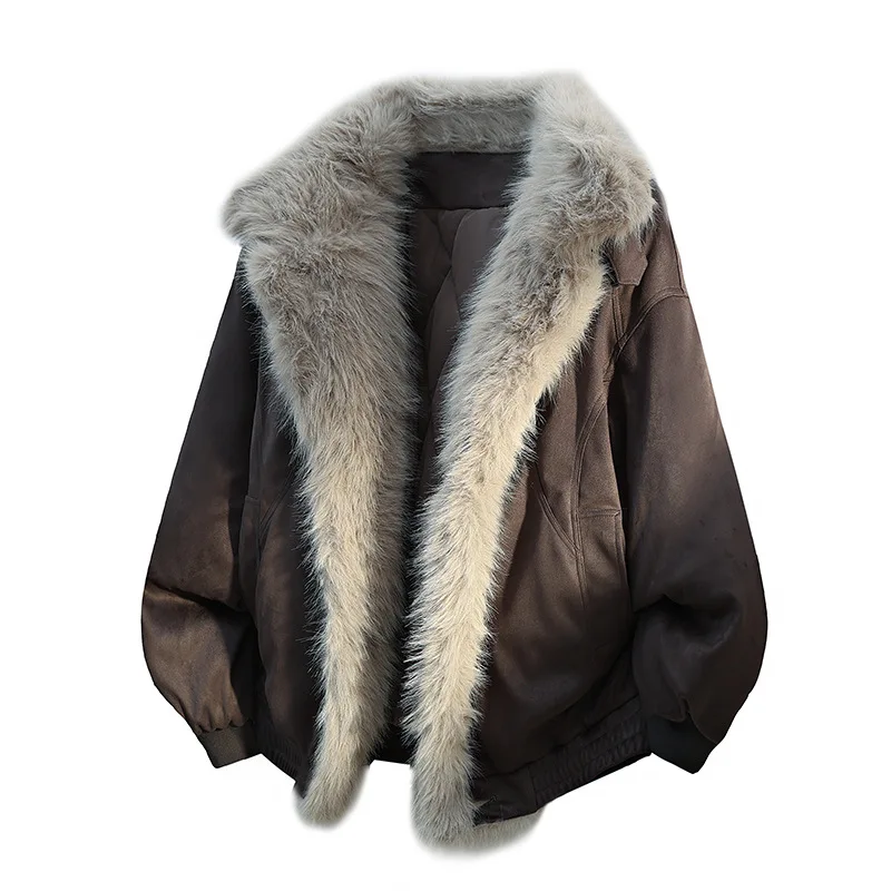الرجال سترة صوف قصيرة الشتاء الدافئة الفراء داخل معطف سميك الذكور بدوره طوق أبلى زائد المخملية الحرارية سترة الشتاء سترة