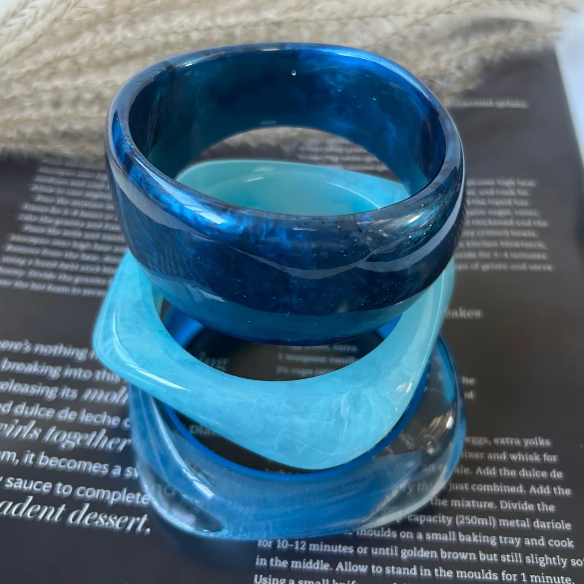 3Pcs/Set Bohemian Blue Irregular Smudging Wide Bracelets for Women Men Chunky Thick Bangles Fashion Jewelry Trendy Accessories ﻿