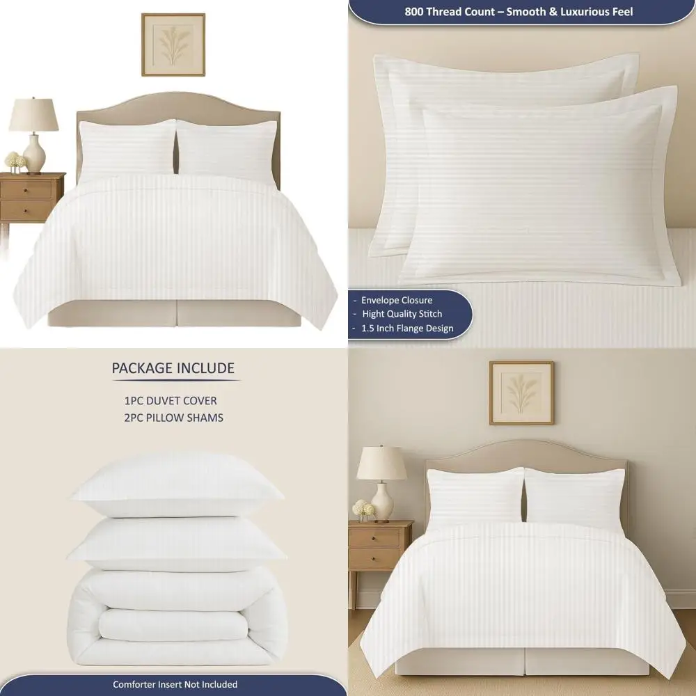 

Комплект пододеяльников из 100% хлопка размера Queen 90x90 — постельное белье в полоску из 3 предметов с застежкой-молнией и угловыми завязками