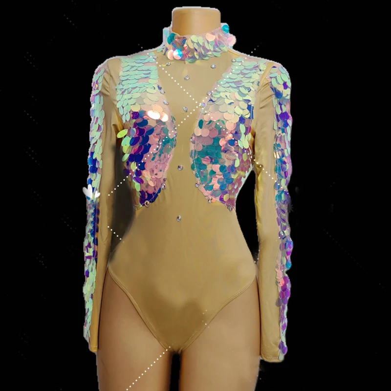 

Group Jazz Dance Dress Sexy Sequins Bodysuit Laser Skirt Women Singer Gogo Dance Wear Bar Nightclub Ds Dj Party Outfit XS8298