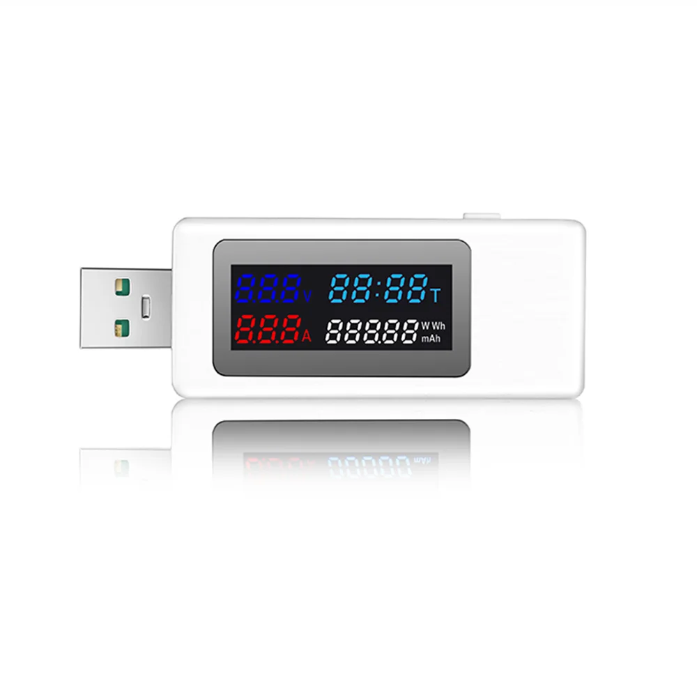 A83Z 6 in 1 USB Tester DC4-30V IPS Display Digital Voltage Power Timing Capacity Meter Detector for Current, Voltage,White