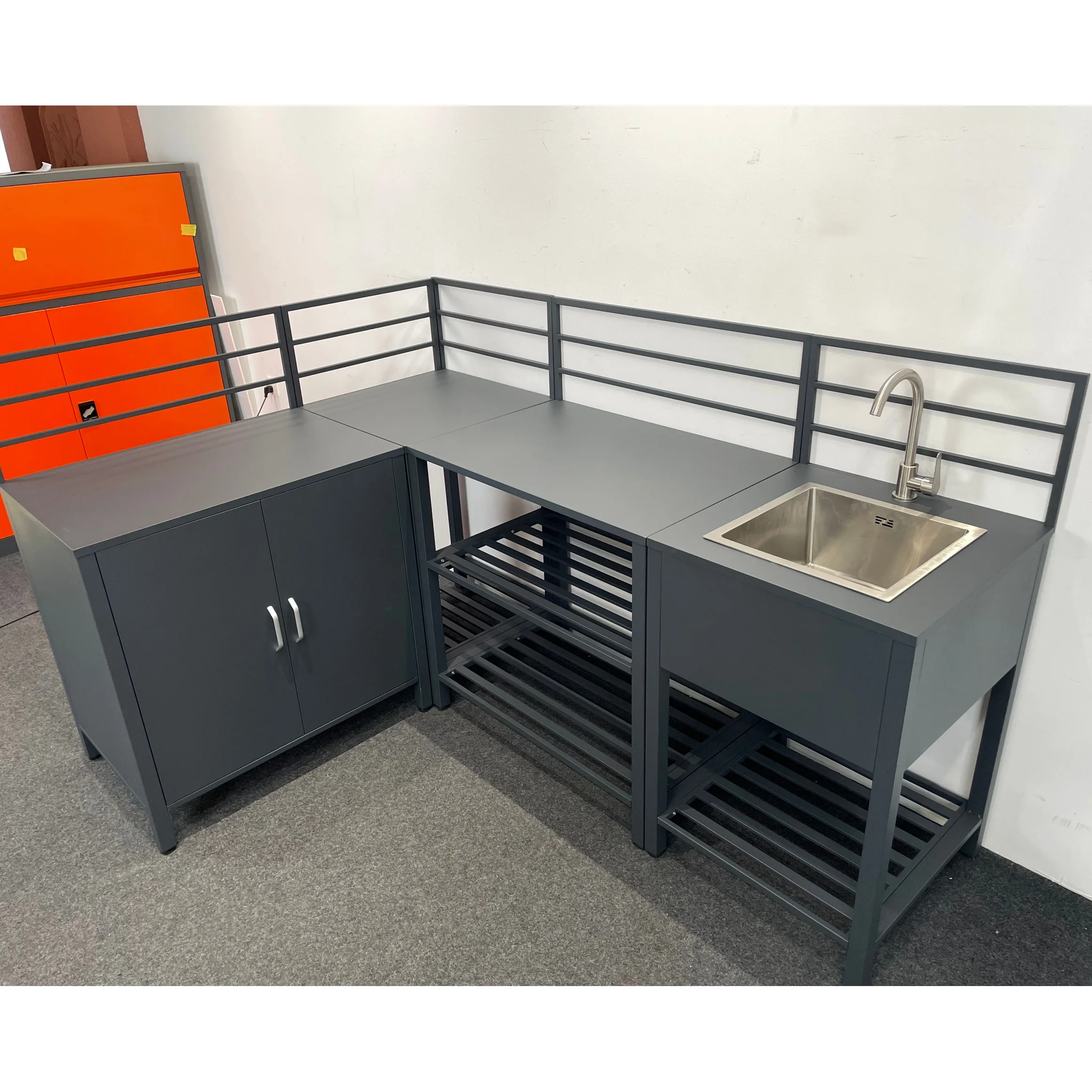 Outdoor Kitchen Island Modular Galvanized Steel Counter Countertop Sink Storage Box Eco-Friendly Water Resistant for Garden