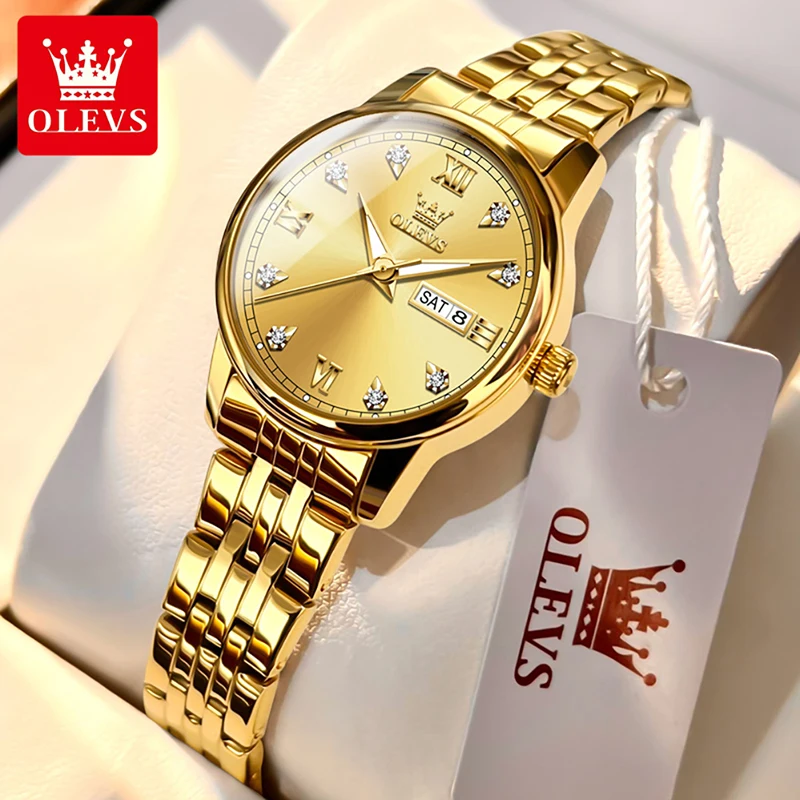 

OLEVS 2024 New Top Brand Luxury Gold Women Quartz Watch Fashion Diamond Women Watch Luminous Waterproof Weekly Calendar 5525