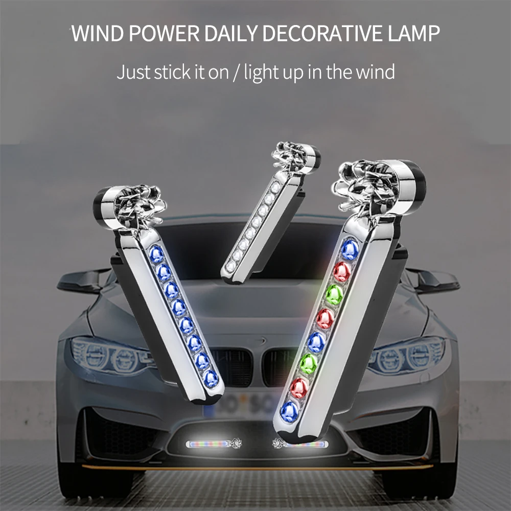 2X Wind Powered Car DayTime Running Light Eight LED Rotation Fan Daylight No Need External Power Supply Decorative Lamp DRL Led