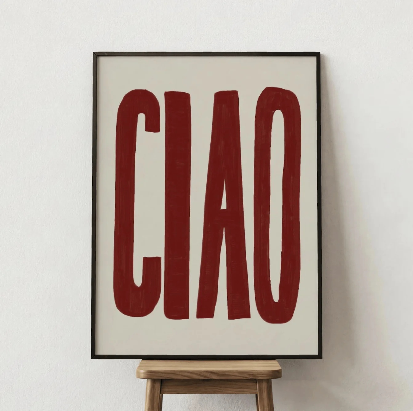 Vintage Burgundy CIAO Lettering Canvas Wall Art Prints, Typography Poster, Aesthetic Decor for Bedroom Kitchen Dining Room