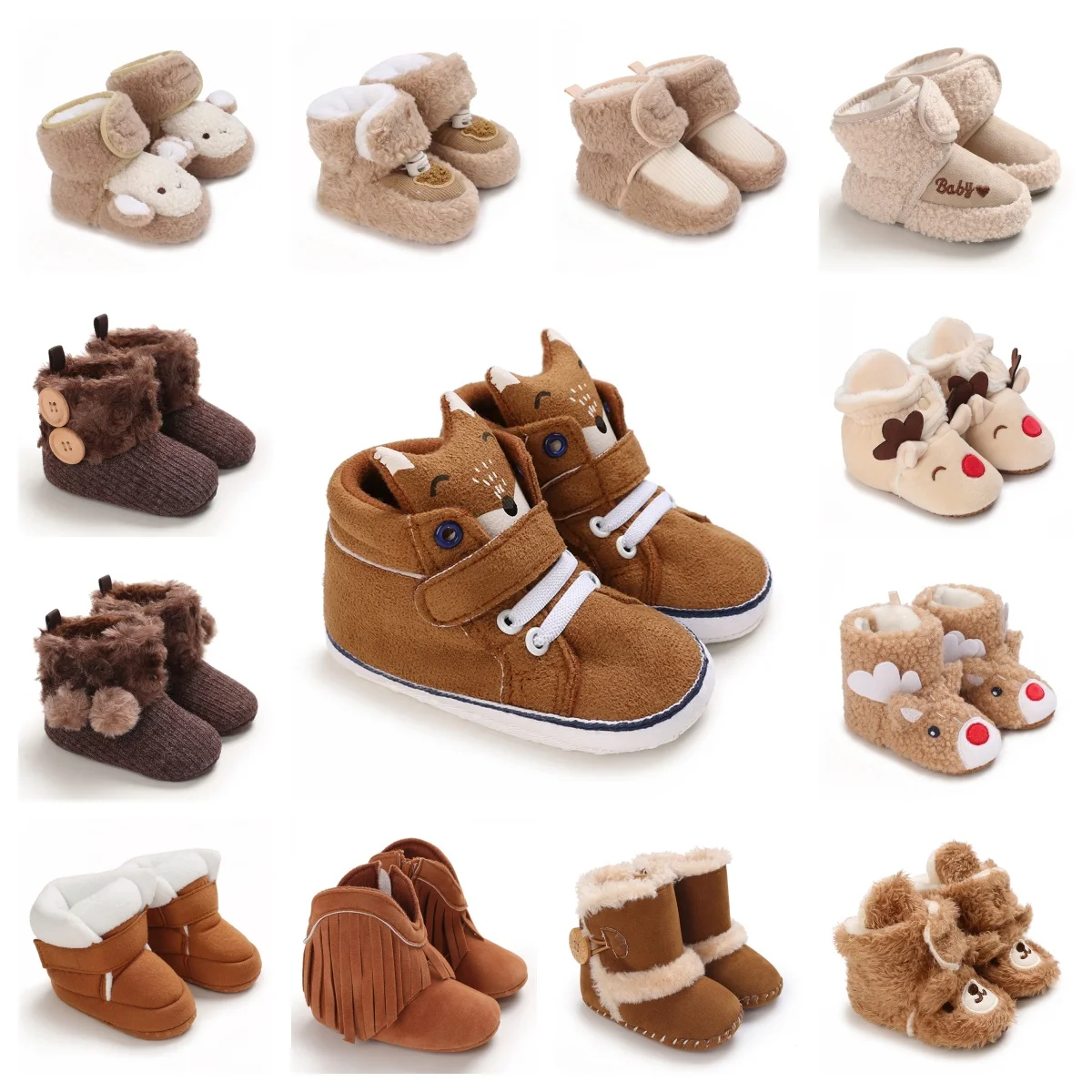 Baby Winter Cotton Boots 0-18 Months Newborns Soft Sole Anti Slip Outdoor Walking Shoes with Velvet And Warm Snow Boots