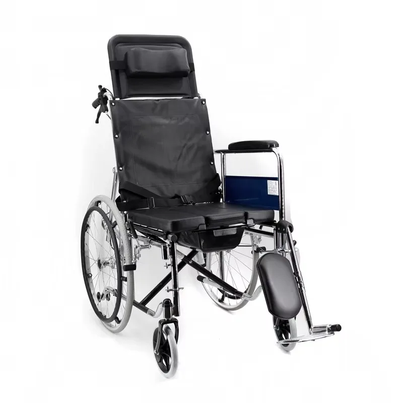 

Инвалидная коляска MDK QK608GC с высокой спинкой, полностью откидывающаяся, с туалетным устройством, поднимающейся подставкой для ног, стальная, складная, механическая