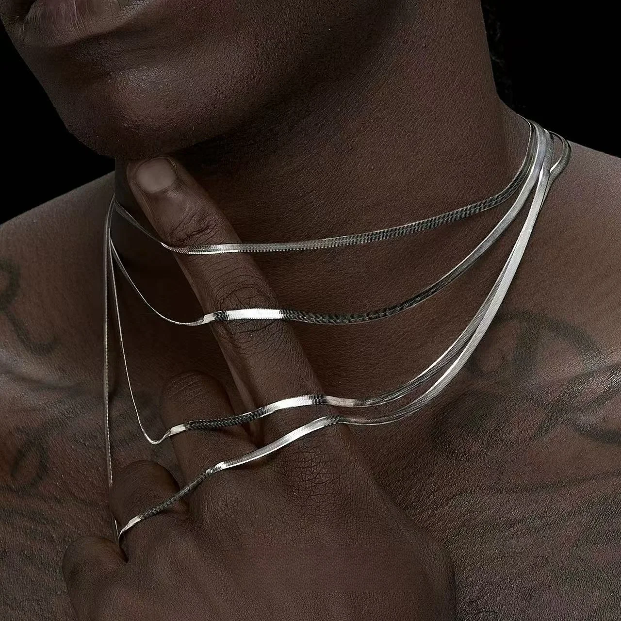 3MM Edelstahl Flache Schlangenkette Halskette Hip-Hop Einfache Titanstahl Herrenhalskette Modeschmuck Halskette für Damen – Detail 4
