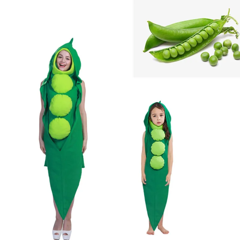 

Children's Day Cosplay Halloween Costume School Performance Plant Costume Adult Children's Pea Jumpsuit Costume Cos Green Food