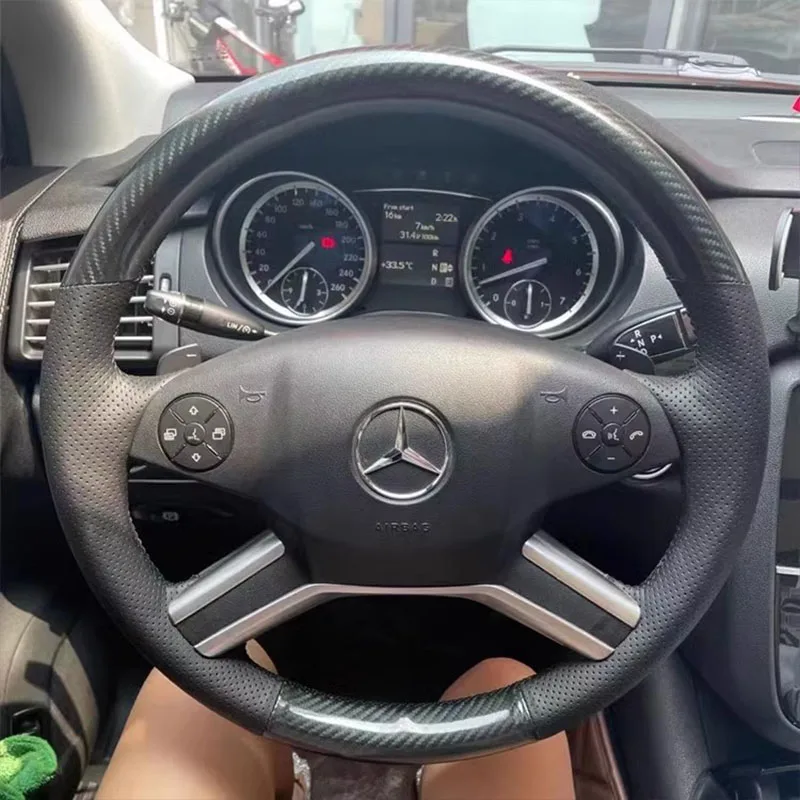 For Mercedes Benz GL M Class X164 W164 R320 2009-2013 Hand-stitched Black Genuine Leather carbon fibre Car Steering Wheel Cover