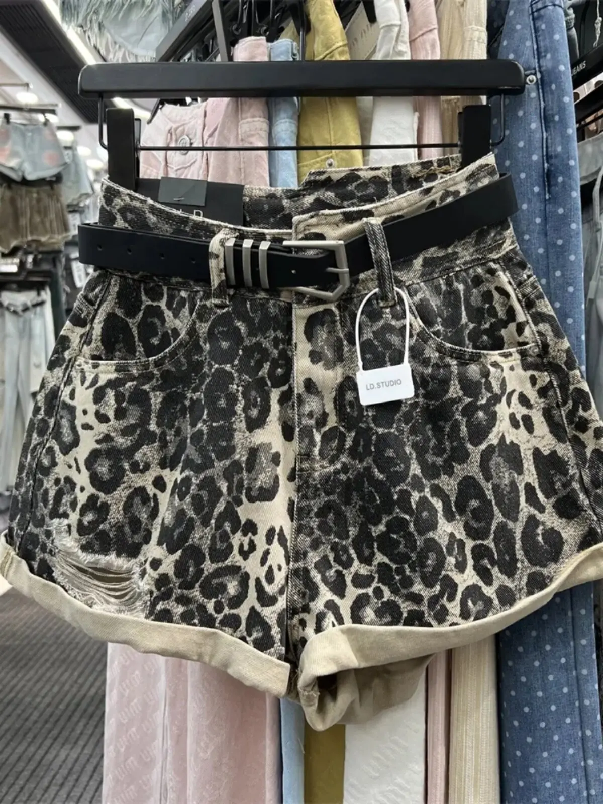Women's Leopard Denim Shorts Vintage 2000s Y2k Gyaru Jeans Shorts High Waist Hot Cowboy Pants Shorts Casual Clothes Summer 2026