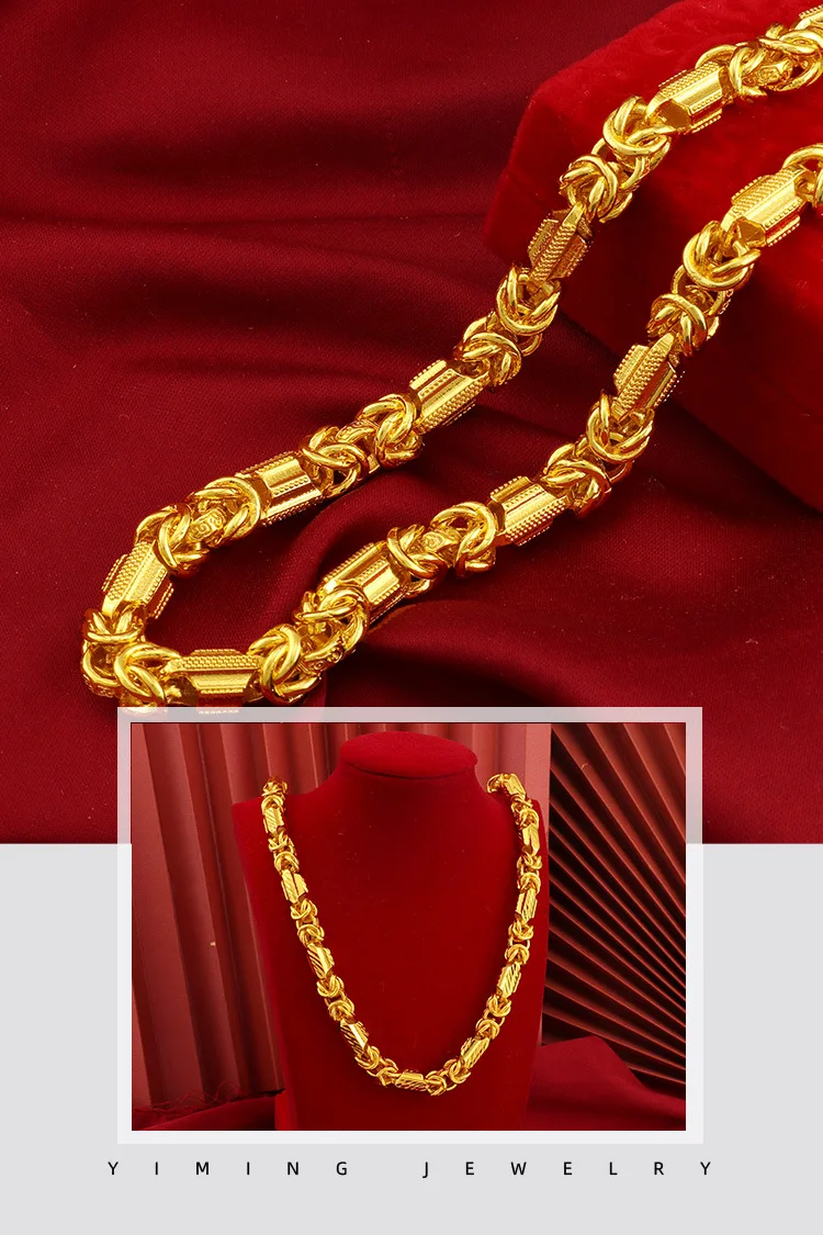 بريق الذهب التنين نمط الرجال الرائدة قلادة الخيزران مسمار الرمال النحاس مطلي 18K الذهب الفتوة الغلاف الجوي رجل قلادة سلسلة