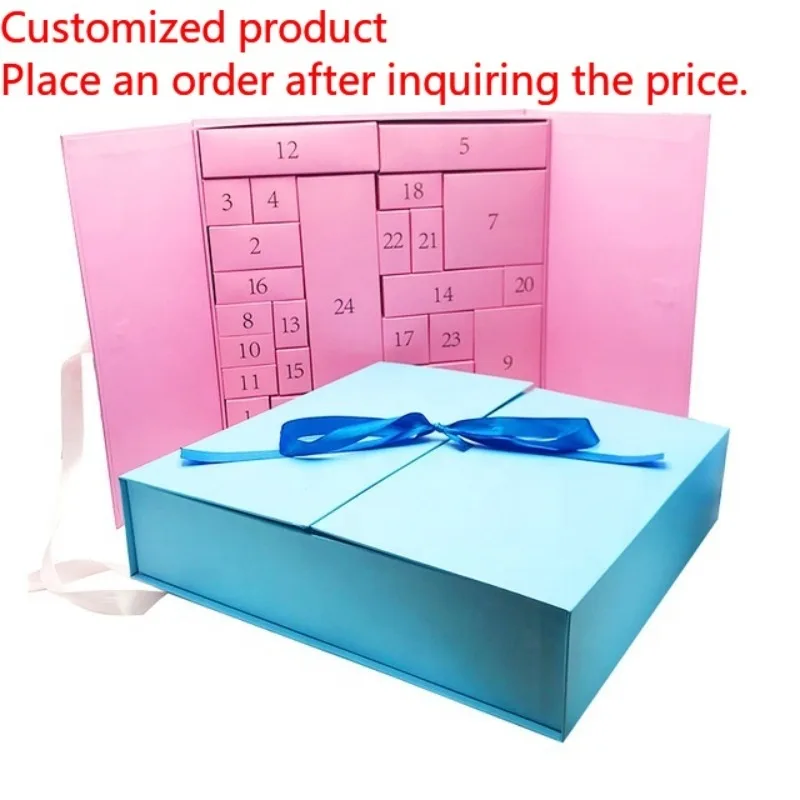 

2025New Design 12 24 Days Cosmetic Packaging With Ribbon Paper Box Empty Christmas Advent Calendar for Beauty