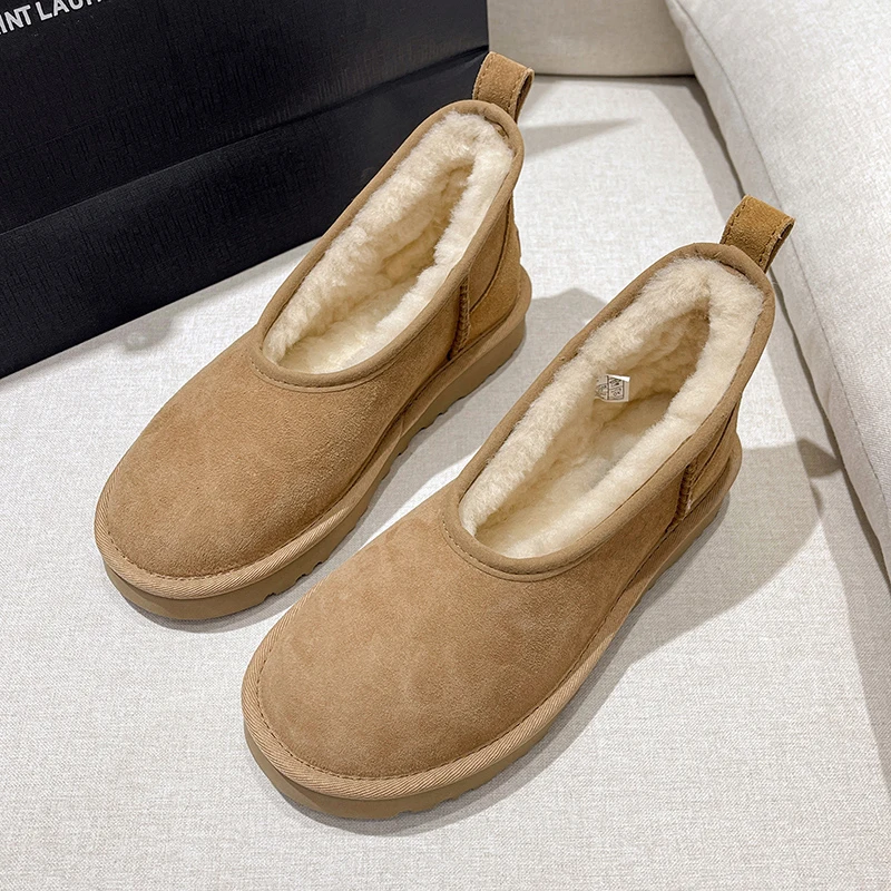 

Flats Women Snow Boots Suede Warm Fashion Shoes Winter Short Plush Woman's Boots 2025 New Casual Cozy Cotton Botas Para Mujer