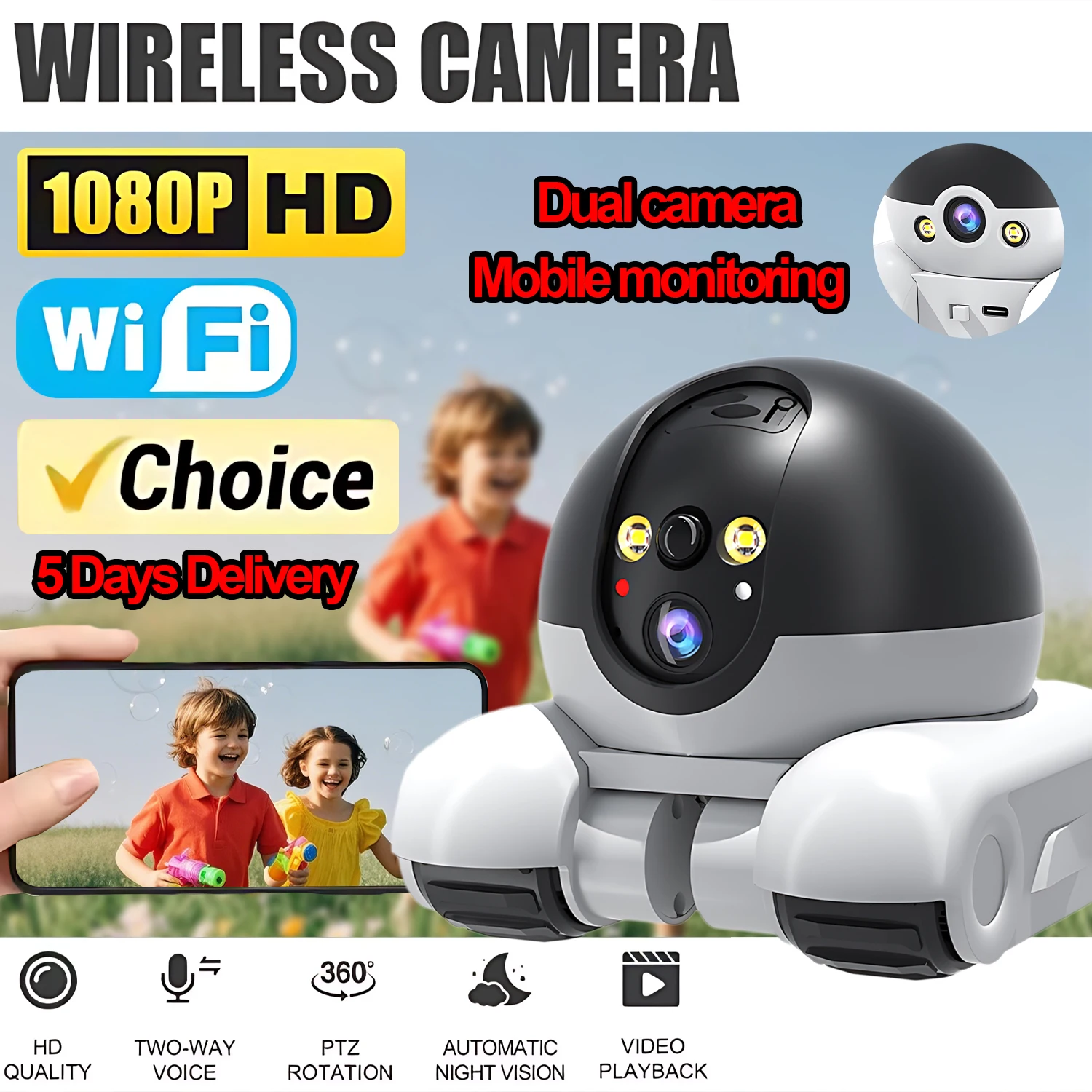 

WIFI Mobile Monitoring 1080P HD Camera PTZ IP Security Protection Auto Tracking Baby Pets Monitor Smart Home Robot Cameras New