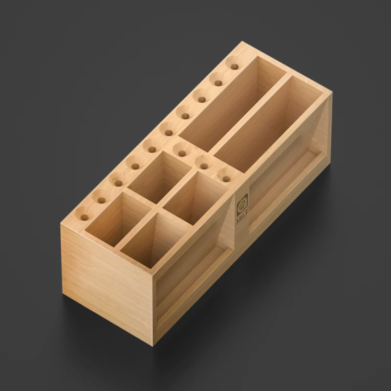 AMAOE Rak Penyimpanan Kayu Bambu Kotak Obeng Pinset Baja Mesh Pemegang Ponsel Perbaikan Organizer Alat