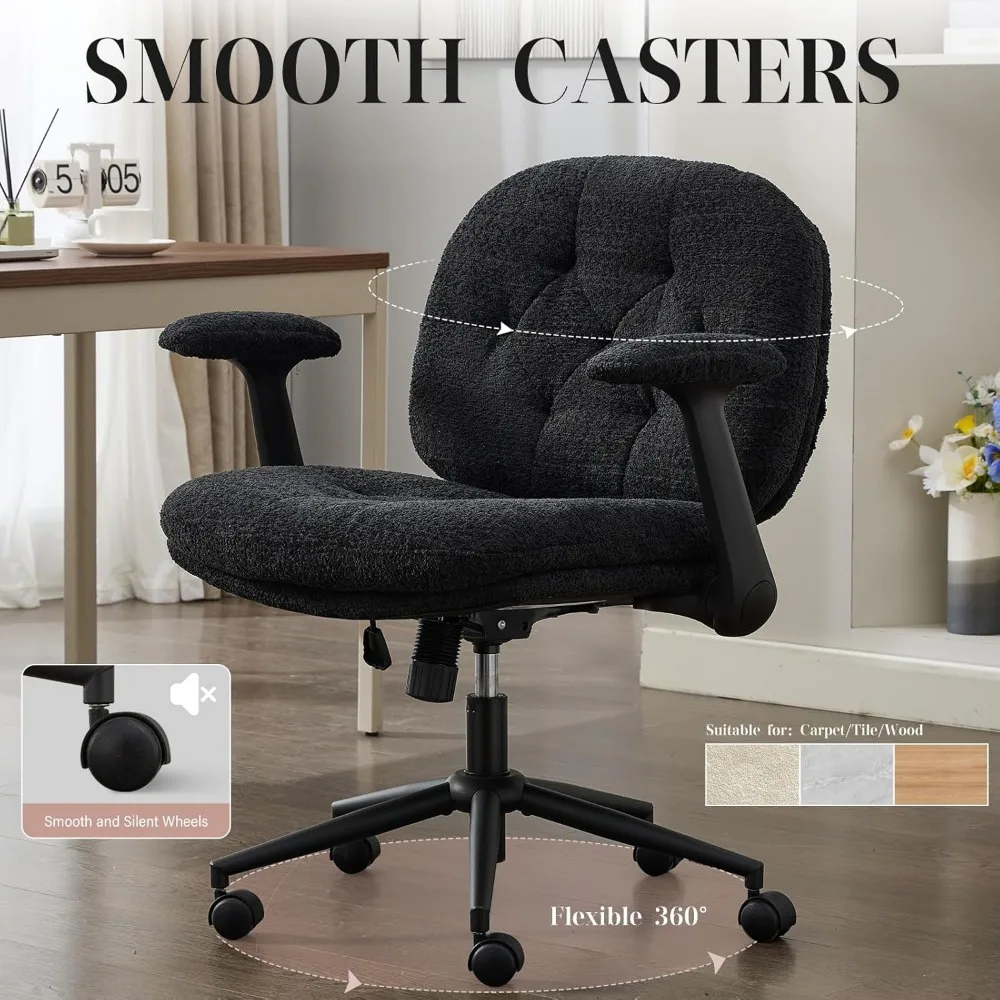كرسي مكتب متقاطع بأذرع قابلة للطي، كرسي دوار بمقعد عريض مع عجلات، كرسي مكتب مريح متقاطع الأرجل للإجازة المنزلية #5