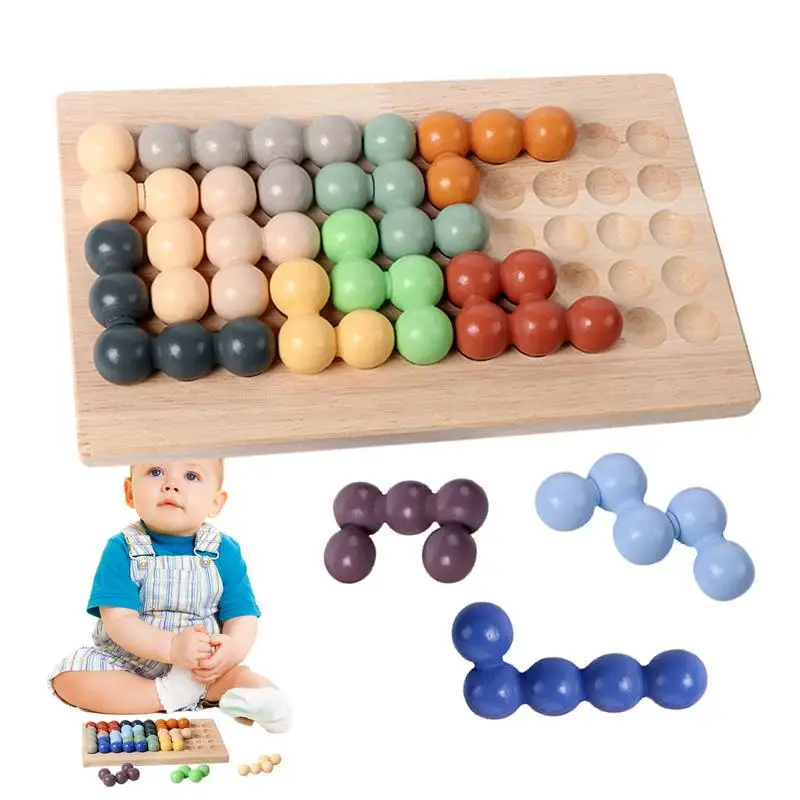 Color Sorting Stacking Toys Wooden Rainbow Board Games Stacking Bead Toys 72 Challenges Brain Teaser Sorting Puzzle Game