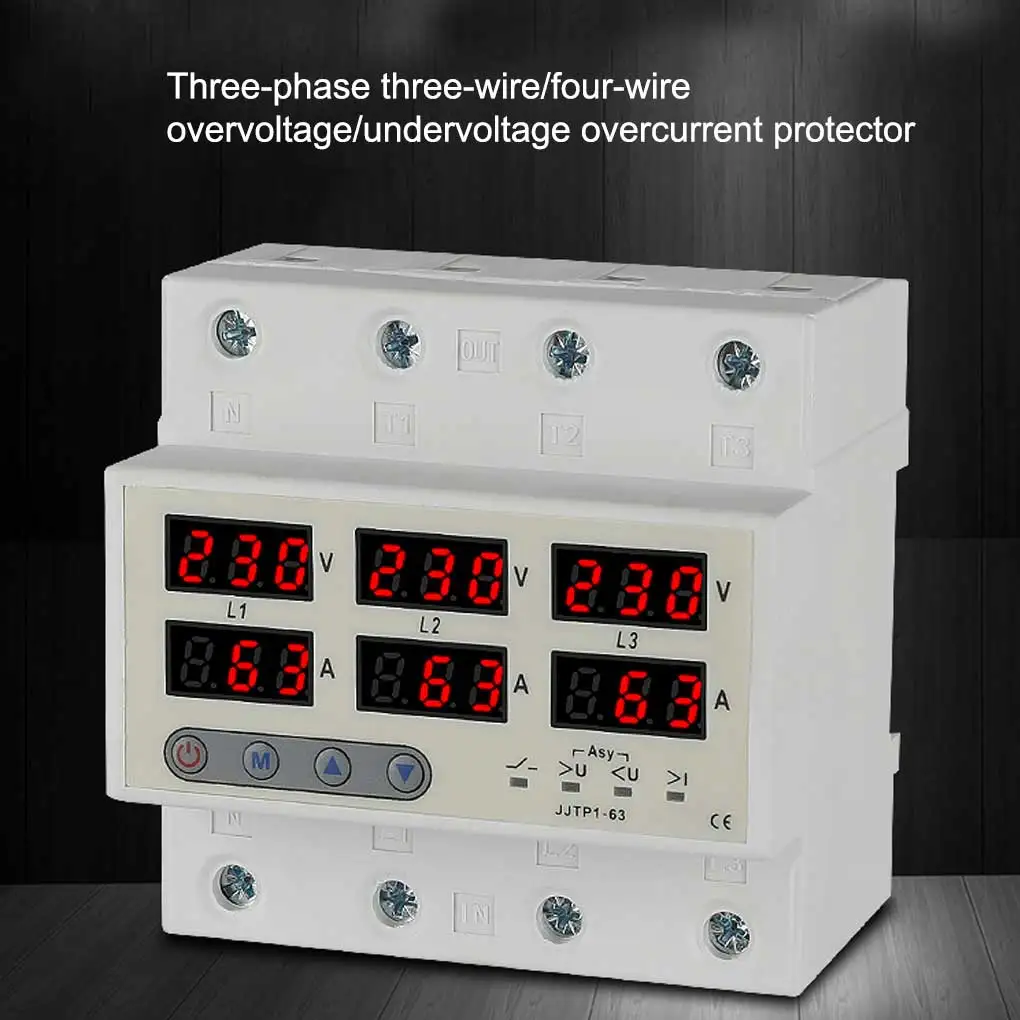 

Home Office Digital Display 3 Phase Relay Adjustable Over Under Voltage Protector Voltmeter Ammeter Self-reset 100A