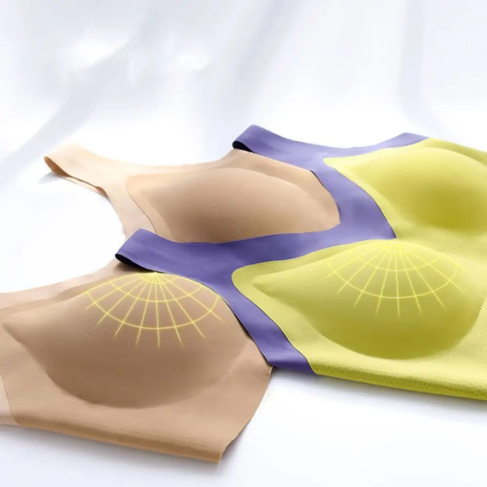 

Модные бесшовные бюстгальтеры из ледяного шелка, противоударный беспроводной бюстгальтер с глубоким V-образным вырезом, тонкое антипровисающее нижнее белье для женщин, йоги