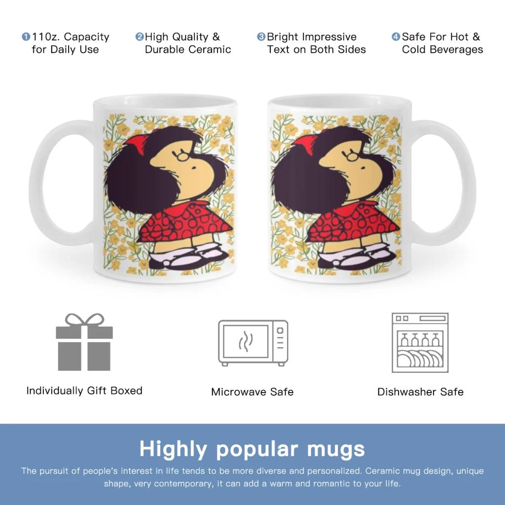 Mafalda Coffee Mug 11oz Fun Ceramic Coffee Tea Cocoa Cup Handle Tea Drink Cup