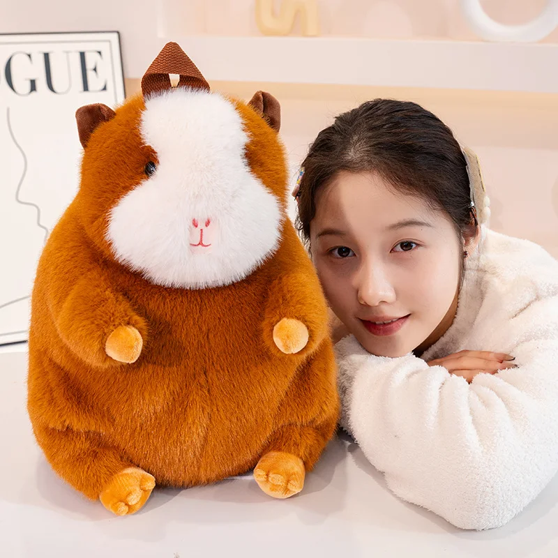 

35cm Cartoon Animal Plush Backpack Fluffy Brown/Grey Guinea Pig Cavy Adjustable Belt Double Shoulder Wallet Girlfriend Gift