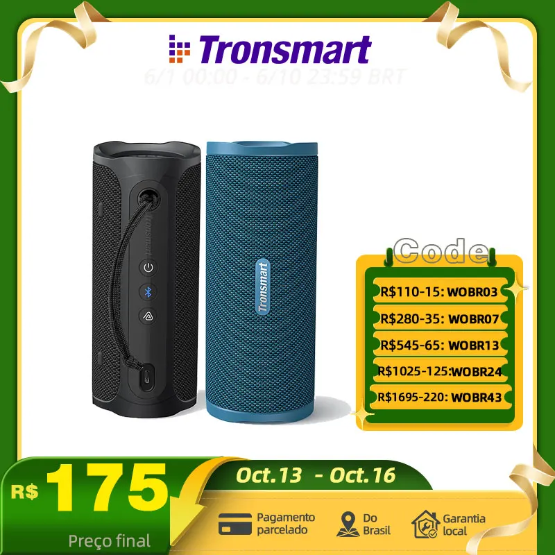 Tronsmart caixa de som, Mirtune C3 com Auracast ™ Sincronização, à prova d'água IPX7, potência de 30W, Bluetooth 6.0, caixinha de som acessórios para camping
