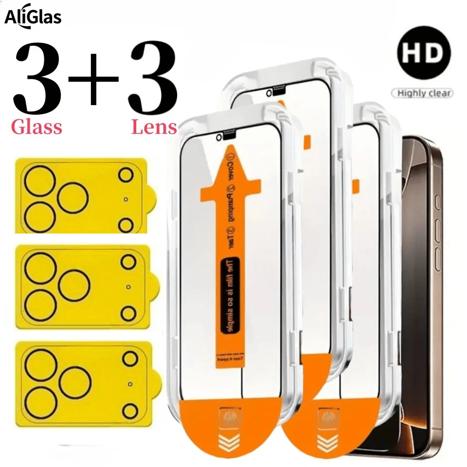 

6-in-1 Ultra HD Tempered Glass For iPhone 17 16 15 14 Pro Max 12 13 Mini Camera Lens Glass For iPhone 11 12 13 Pro 16 15 14 Plus