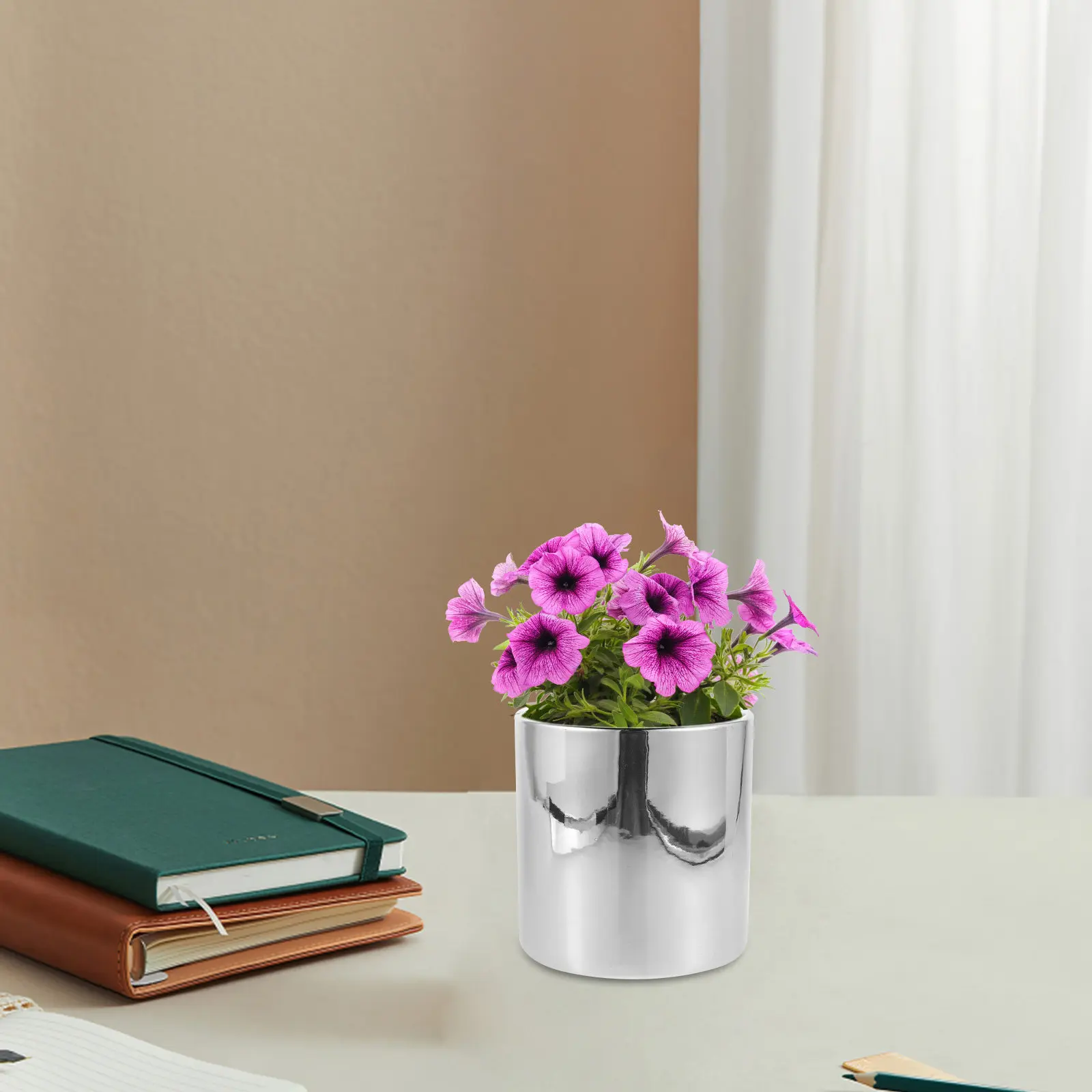 

Ceramic Flower Pot Electroplated Silver Round Planter for Succulents Indoor Outdoor Decor Modern Stylish Home Office Garden