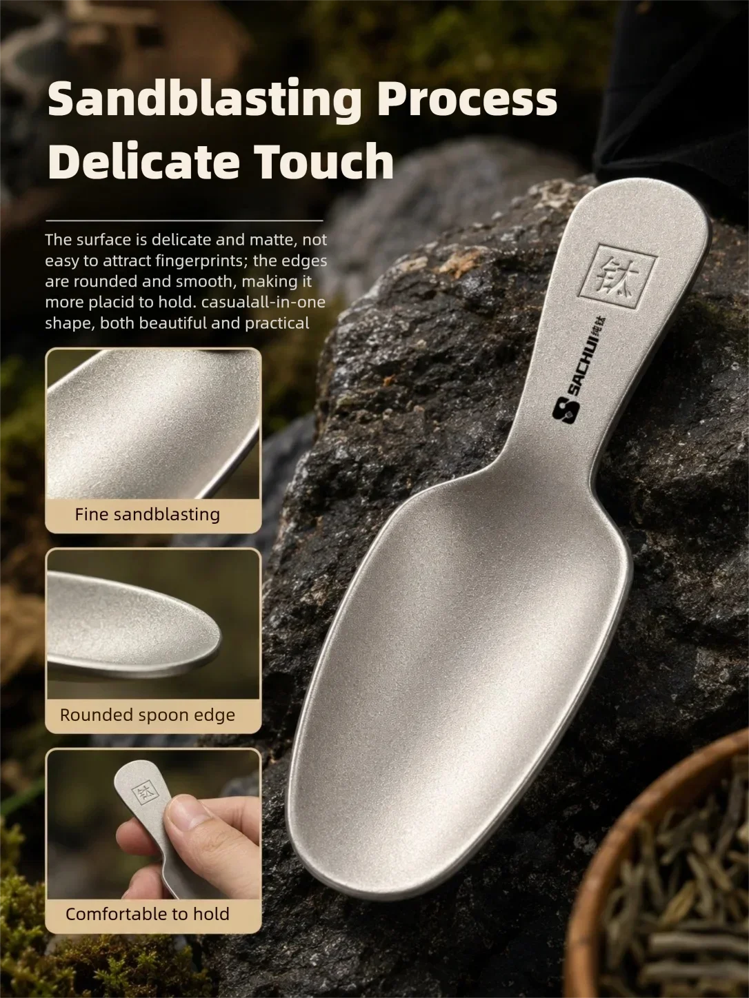 Reiner Titan-Mini-Teelöffel, leichter Teelöffel für Teeblätter, spezieller Teelöffel für den Außenbereich und den Haushalt, hochwertiges Tafelgeschirr, Zubehör für Teesets. – Detail 4