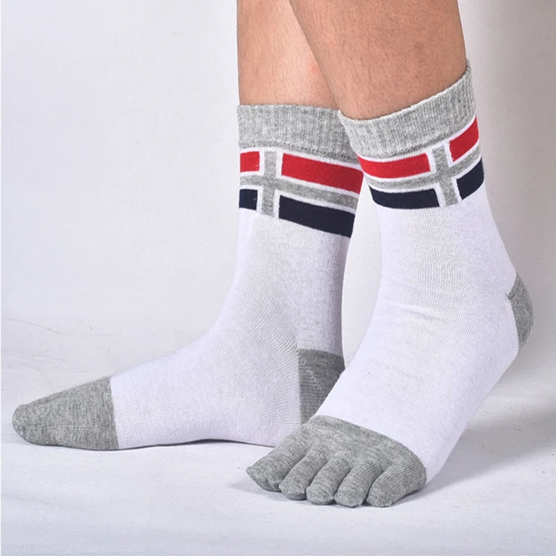 5 Pairs British Style Combed Cotton Five Finger Socks Mans Striped Comfortable Colorful Business Casual Socks with Toes Fashions