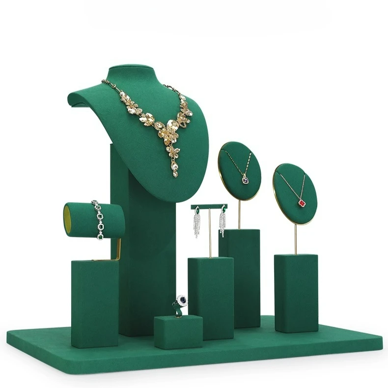 

Jewelry Display Stand Green Microfiber Jewelry Display Props Exhibition Jewelry Store Showcase Rings Earrings Necklace Props