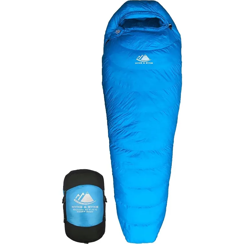 Hyke & Byke Shavano 32 F Hiking & Backpacking Sleeping Bag  3 Season, 650FP Duck Down Sleeping Bag  Ultralight - Black 78in