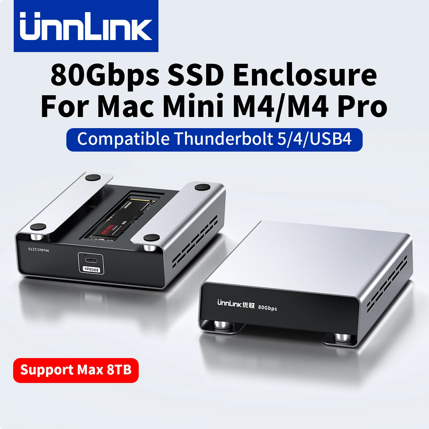 Unnlink 80Gbps M.2 NVMe SSD Enclosure USB 4 V2 Compatible Thunderbolt 5/4/3, USB4/3.2, for MacBook Mac Mini M4/M4 Pro SSD Case