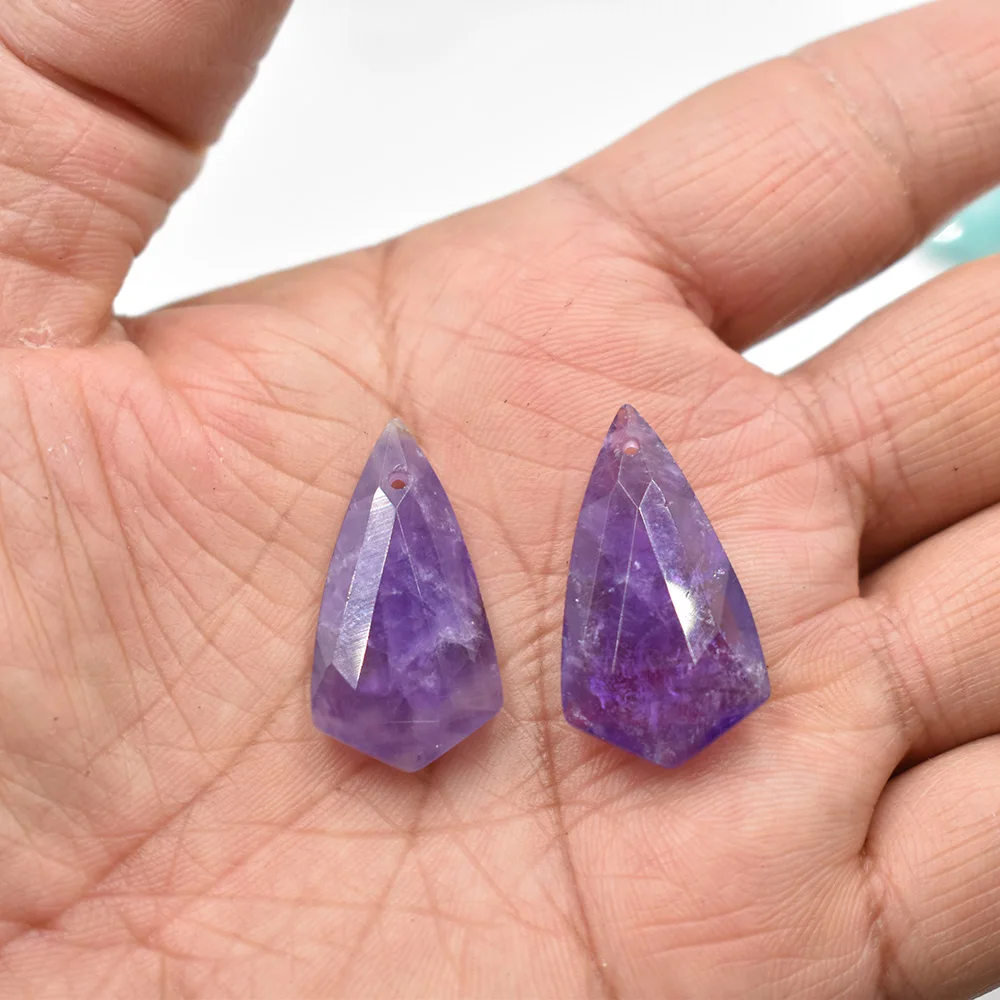 Großhandel Mode 10 Stück/Set Natürlicher Edelstein Lapislazuli Amethyst Rhombus-Anhänger Ohrringe DIY Zubehör Kostenloser Versand – Detail 6