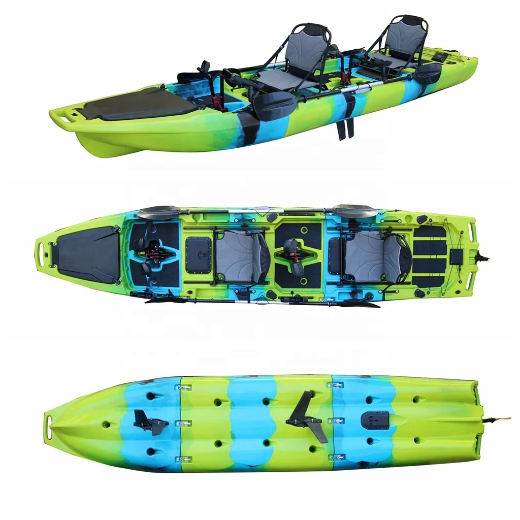 Wholesale New Fashion Trend 2-Person Fishing Kayak Durable Hard Plastic Three Section Detachable Pedal Drive HDPE Lakes Touring