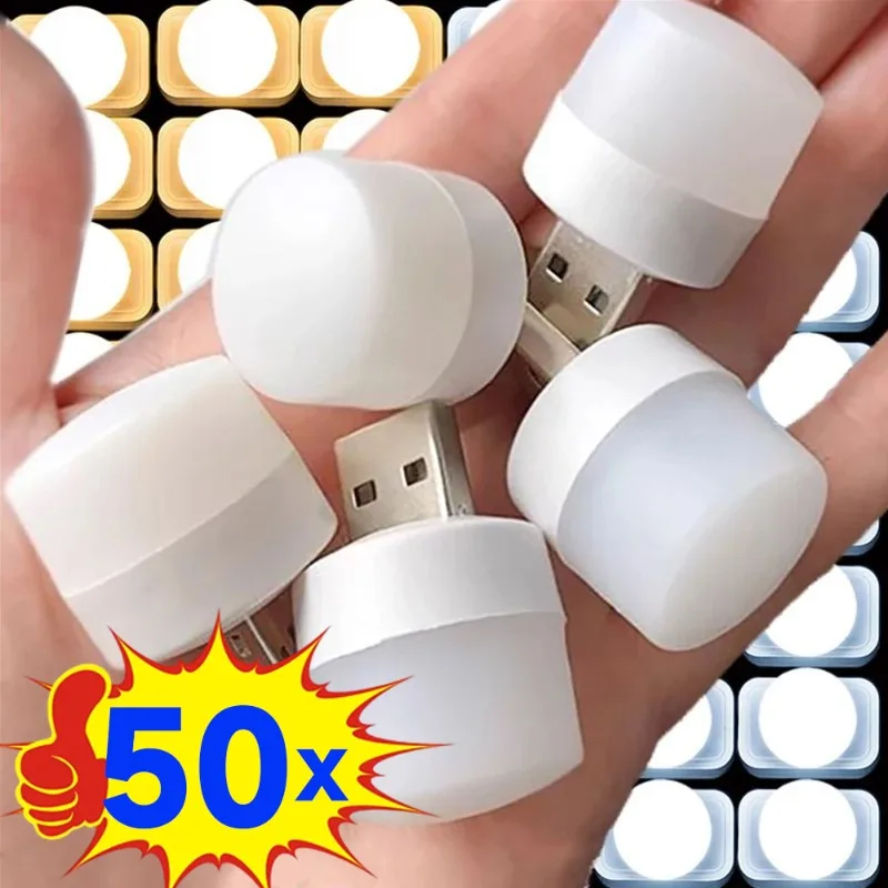 50/1PCS USB Night Light Mini LED Night Light USB Plug Lamp Power Bank Charging USB Book Lights Round Reading Eye Protection Lamp