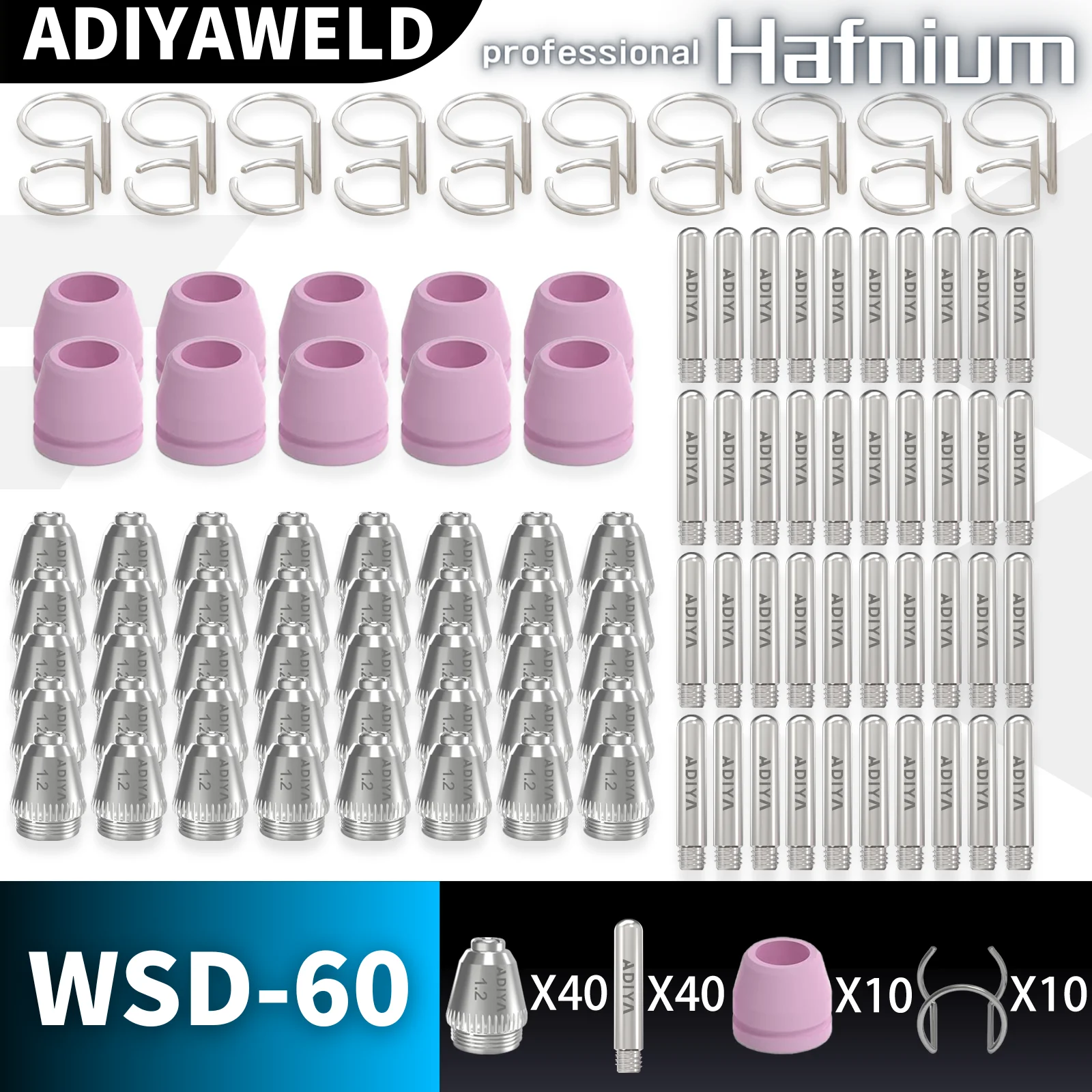 ADIYAWELD 26/60/100PCS SG55 AG60 WSD60 zestawy materiały eksploatacyjne do cięcia plazmowego elektrod kubki końcówki podkładka prowadnica wycinarka