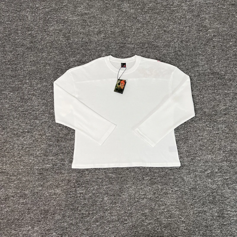 Waffle Long Sleeve Embroidery Sakura Derschutze Blossom T Shirt Men Women Casual Loose High Quality Breathe T-shirt Clothes image 2