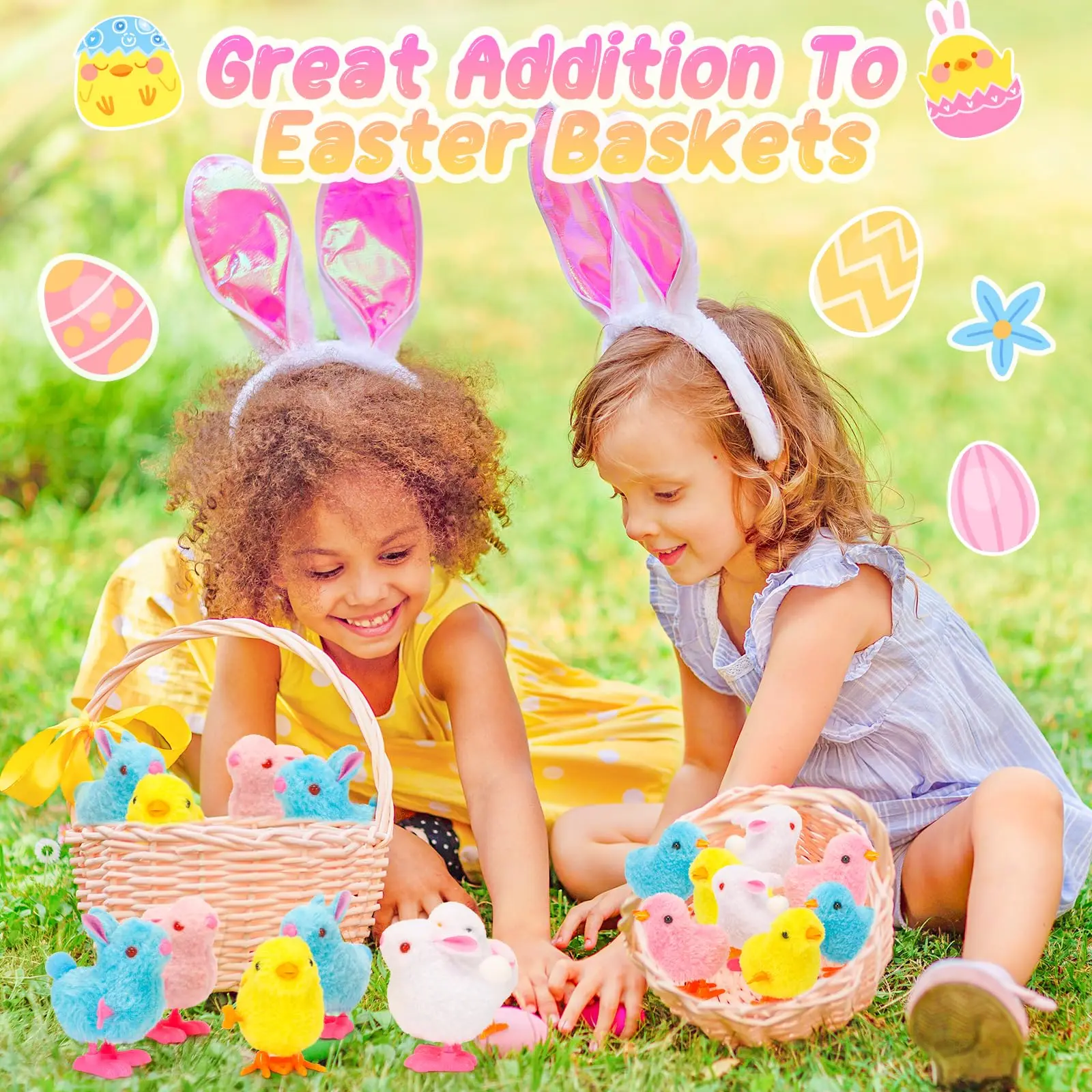 Bunny and Jumping Chick Wind Up Toys Easter Plush Rabbit and Chicken Toy for Kids Toddlers Easter Egg Hunt Basket Party Favor