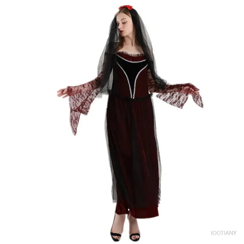 Luxury Halloween Masquerade Sexy Medieval Gothic Horror Corpse Ghost Bride Costume Day of the Dead Evil Vampire Queen Cosplay