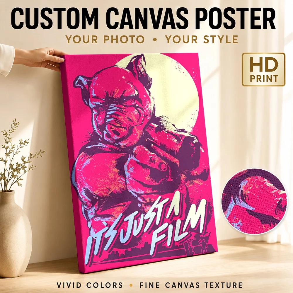 Hotline Miami Pig Man Framed Canvas Print Poster Personalized Vintage Movie Wall Paintings Decoration for Home Theater Bedroom